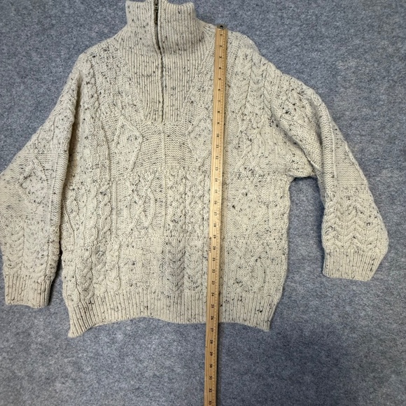 Aran Crafts Ireland Cream Wool Sweater Half Zip Cable Knit Size Large - Picture 4 of 9